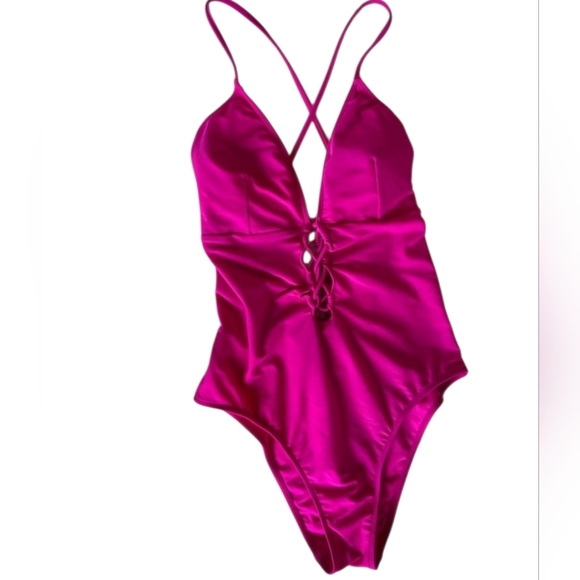 Abercrombie & Fitch M Pink Swimsuit One Pc Bikini Medium Cross Back Adjustabl - Picture 2 of 8